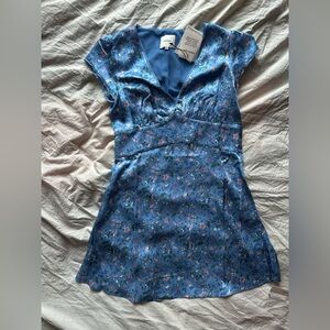 Reformation Blue Floral Silk Mini Sundress Fit & Flare Summer Dress Size 8